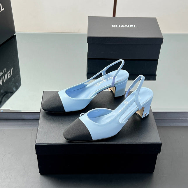 CC HIGH SLINGBACK 25S 65 MM IN BLACK FABRIC AND BLUE LAMBSKIN