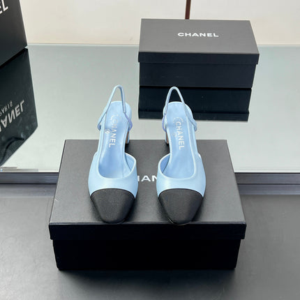 CC HIGH SLINGBACK 25S 65 MM IN BLACK FABRIC AND BLUE LAMBSKIN