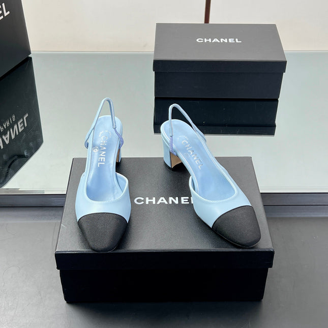 CC HIGH SLINGBACK 25S 65 MM IN BLACK FABRIC AND BLUE LAMBSKIN
