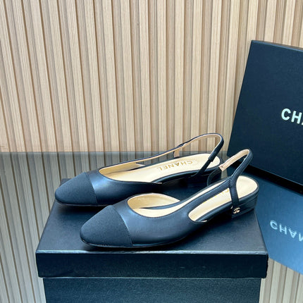 CHANEL 25S SLINGBACK SHOE FLATS IN BLACK SILK