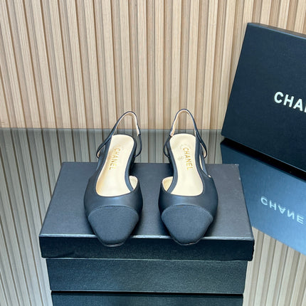CHANEL 25S SLINGBACK SHOE FLATS IN BLACK SILK