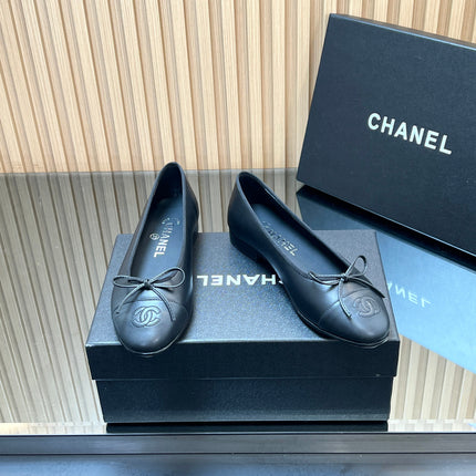 CHANEL 25S BALLET FLATS 20MM IN BLACK CALFSKIN WITH BOW