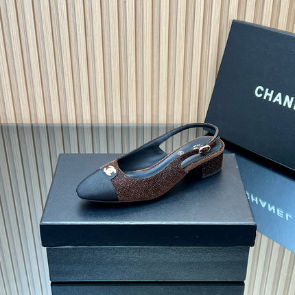 CHANEL 25S SLINGBACK SHOE 45MM IN BROWN TWEED