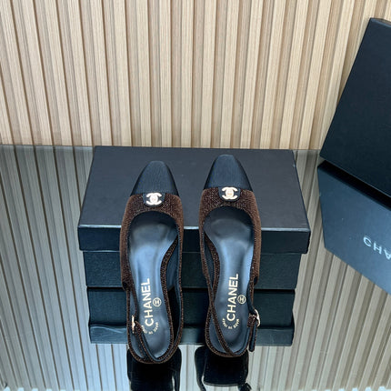 CHANEL 25S SLINGBACK SHOE 45MM IN BROWN TWEED