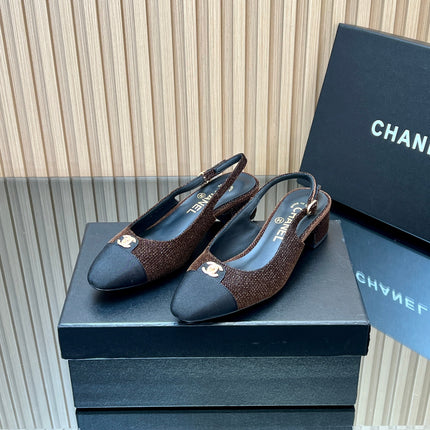 CHANEL 25S SLINGBACK SHOE 45MM IN BROWN TWEED