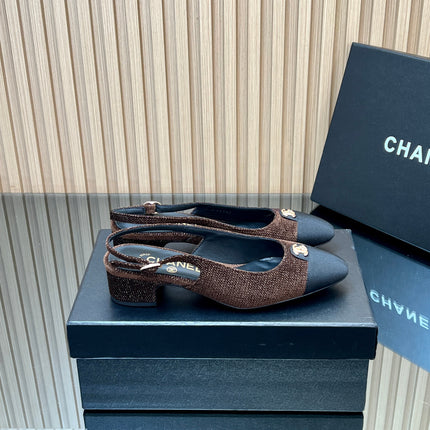 CHANEL 25S SLINGBACK SHOE 45MM IN BROWN TWEED
