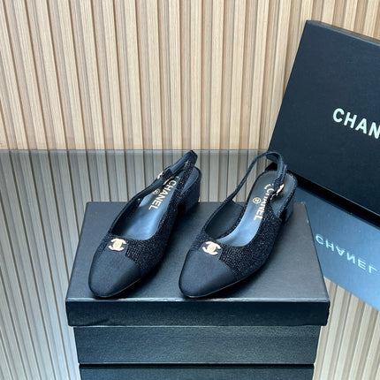 CHANEL 25S SLINGBACK SHOE 45MM IN BLACK TWEED