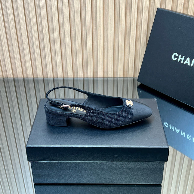 CHANEL 25S SLINGBACK SHOE 45MM IN BLACK TWEED