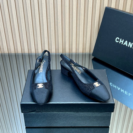 CHANEL 25S SLINGBACK SHOE 45MM IN BLACK TWEED