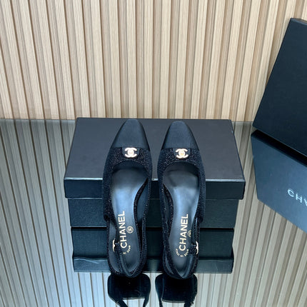 CHANEL 25S SLINGBACK SHOE 45MM IN BLACK TWEED
