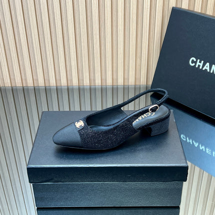 CHANEL 25S SLINGBACK SHOE 45MM IN BLACK TWEED