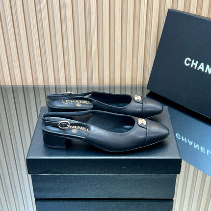 CHANEL 25S SLINGBACK SHOE 45MM IN BLACK CALFSKIN GOLD HARDWRE