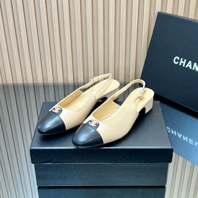 CHANEL 25S SLINGBACK SHOE 45MM IN BEIGE CALFSKIN GOLD HARDWRE
