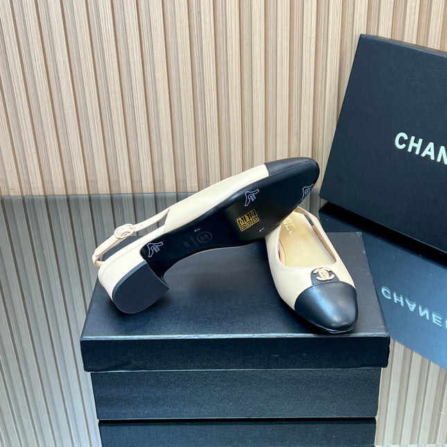 CHANEL 25S SLINGBACK SHOE 45MM IN BEIGE CALFSKIN GOLD HARDWRE