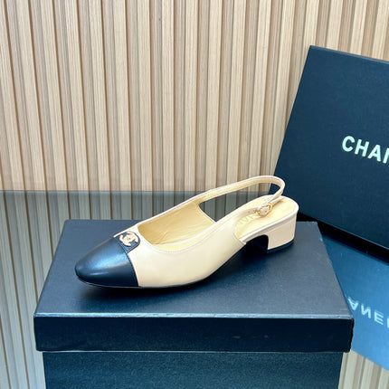 CHANEL 25S SLINGBACK SHOE 45MM IN BEIGE CALFSKIN GOLD HARDWRE