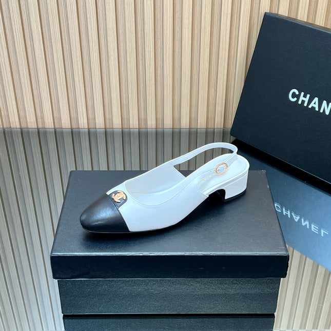 CHANEL 25S SLINGBACK SHOE 45MM IN WHITE CALFSKIN GOLD HARDWRE