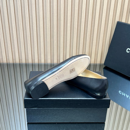 CHANEL 25S BALLET FLATS IN BLACK LAMBSKIN GOLD HARDWRE