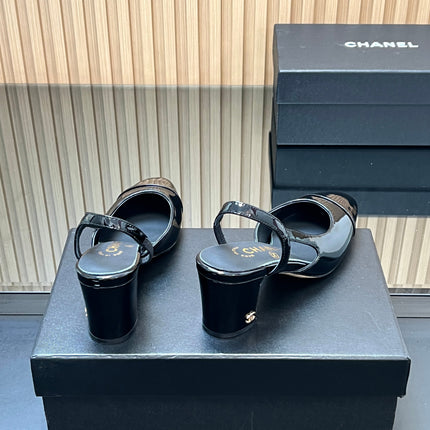 CHANEL 25S SLINGBACK SHOES IN BLACK GLOSSY CALFSKIN