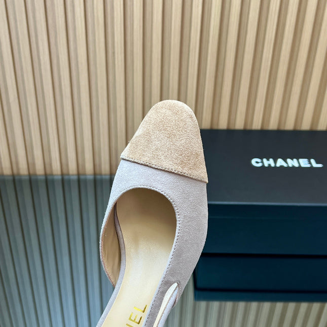 CHANEL 25S SLINGBACK SHOES IN NUDE AND BEIGE SUEDE