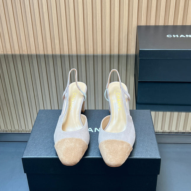 CHANEL 25S SLINGBACK SHOES IN NUDE AND BEIGE SUEDE