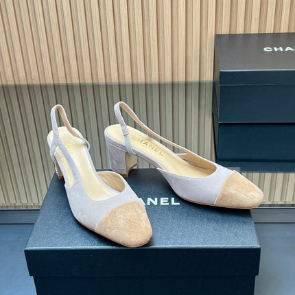 CHANEL 25S SLINGBACK SHOES IN NUDE AND BEIGE SUEDE