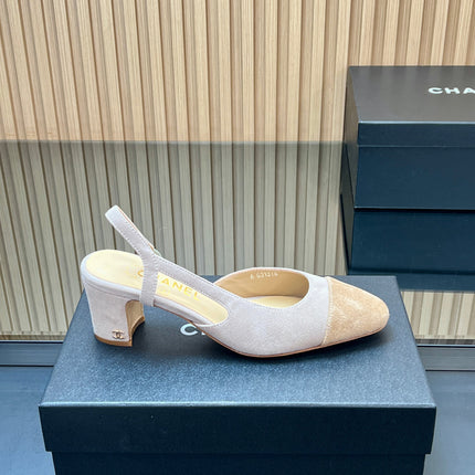CHANEL 25S SLINGBACK SHOES IN NUDE AND BEIGE SUEDE