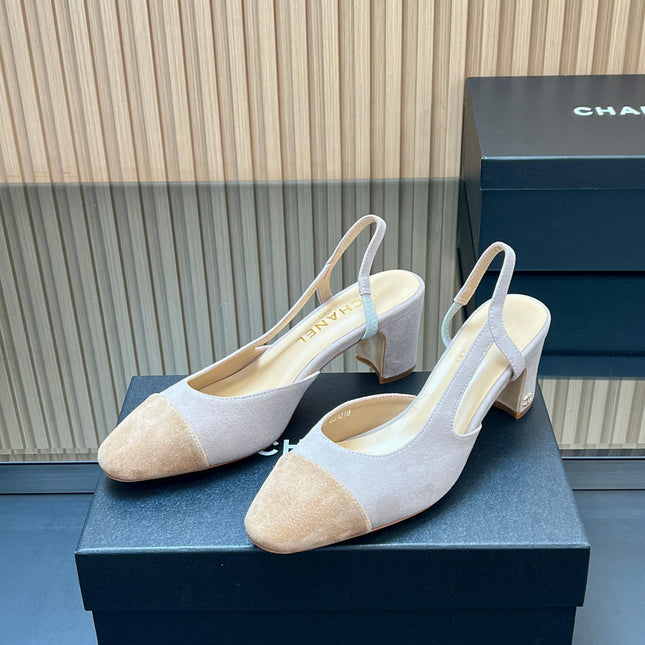 CHANEL 25S SLINGBACK SHOES IN NUDE AND BEIGE SUEDE