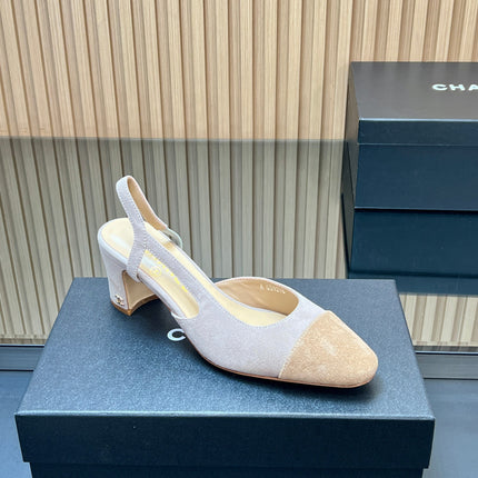 CHANEL 25S SLINGBACK SHOES IN NUDE AND BEIGE SUEDE