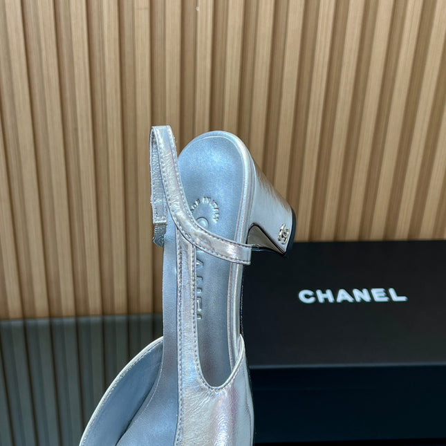 CHANEL 25S SLINGBACK SHOES IN SILVER AND BLACK CALFSKIN