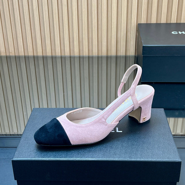 CHANEL 25S SLINGBACK SHOES IN PINK BABY AND BLACK SUEDE