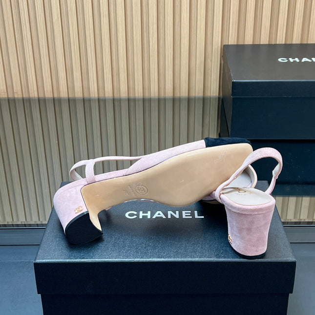 CHANEL 25S SLINGBACK SHOES IN PINK BABY AND BLACK SUEDE