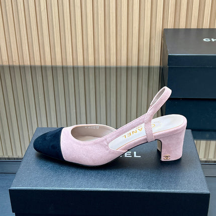 CHANEL 25S SLINGBACK SHOES IN PINK BABY AND BLACK SUEDE