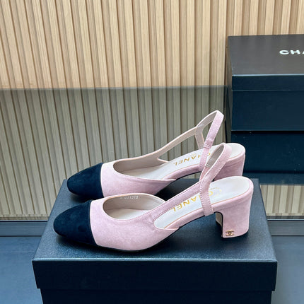 CHANEL 25S SLINGBACK SHOES IN PINK BABY AND BLACK SUEDE