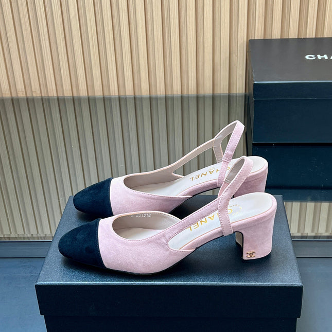 CHANEL 25S SLINGBACK SHOES IN PINK BABY AND BLACK SUEDE
