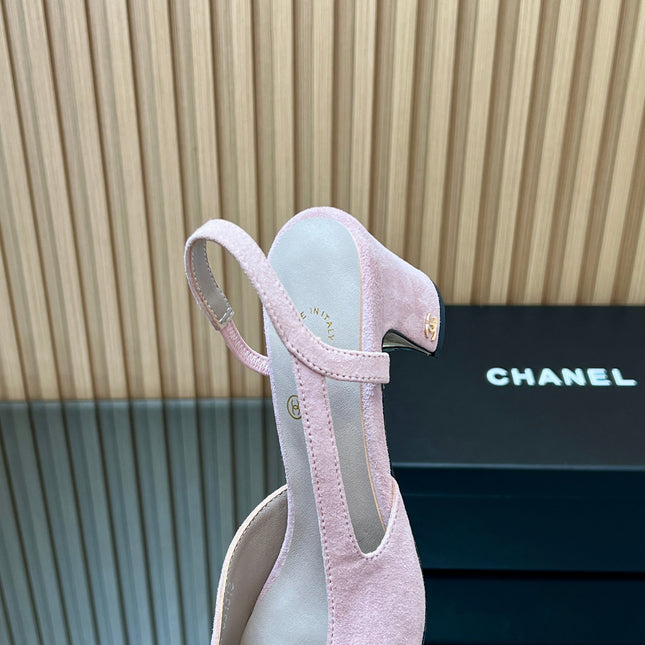 CHANEL 25S SLINGBACK SHOES IN PINK BABY AND BLACK SUEDE