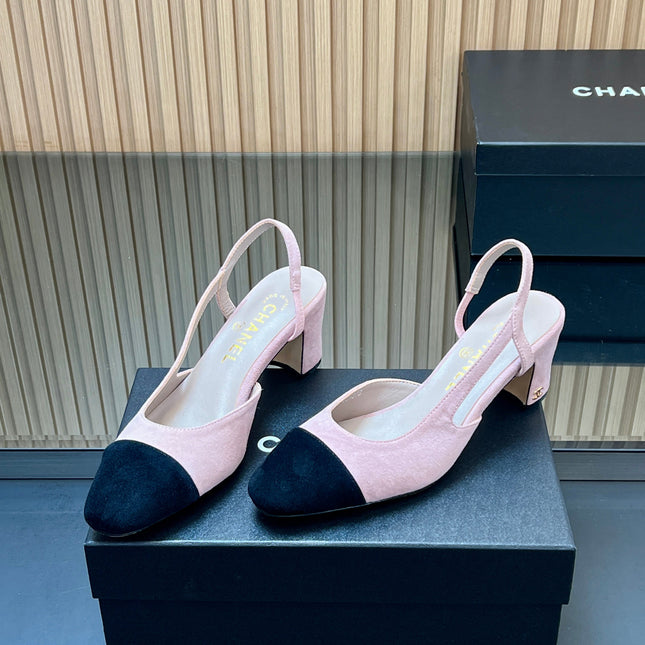 CHANEL 25S SLINGBACK SHOES IN PINK BABY AND BLACK SUEDE