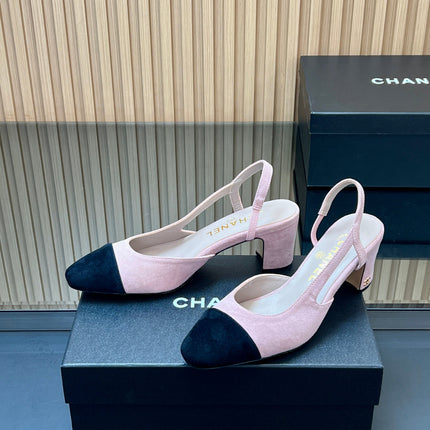 CHANEL 25S SLINGBACK SHOES IN PINK BABY AND BLACK SUEDE