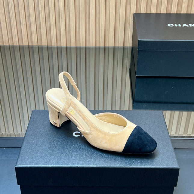 CHANEL 25S SLINGBACK SHOES IN BEIGE AND BLACK SUEDE