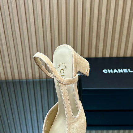 CHANEL 25S SLINGBACK SHOES IN BEIGE AND BLACK SUEDE