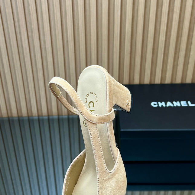 CHANEL 25S SLINGBACK SHOES IN BEIGE AND BLACK SUEDE