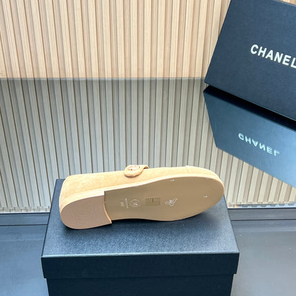 CHANEL 25S DOUBLE-STRAP MARY JANE SHOES IN LIGHT BROWN SUEDE