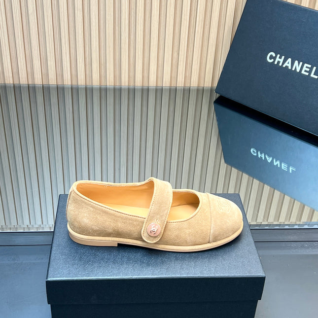 CHANEL 25S DOUBLE-STRAP MARY JANE SHOES IN LIGHT BROWN SUEDE