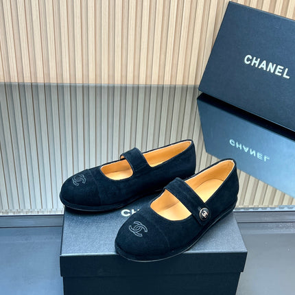 CHANEL 25S DOUBLE-STRAP MARY JANE SHOES IN BLACK SUEDE