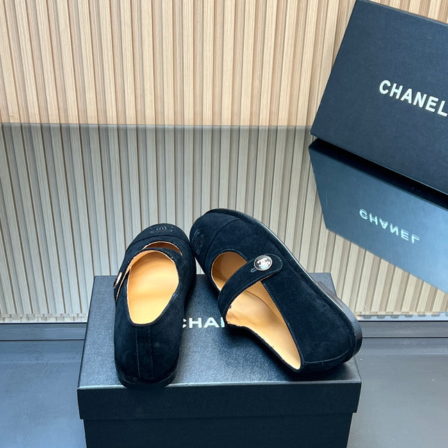 CHANEL 25S DOUBLE-STRAP MARY JANE SHOES IN BLACK SUEDE