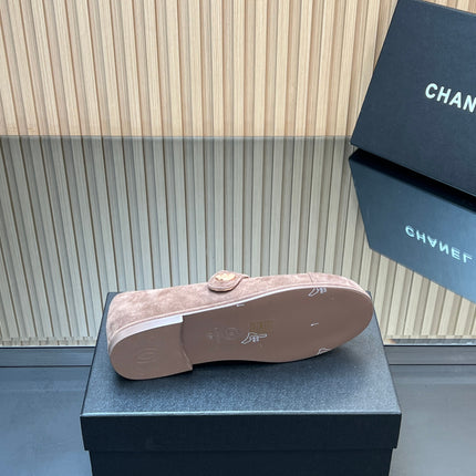 CHANEL 25S DOUBLE-STRAP MARY JANE SHOES IN TAUPE GRAY SUEDE