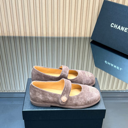 CHANEL 25S DOUBLE-STRAP MARY JANE SHOES IN TAUPE GRAY SUEDE
