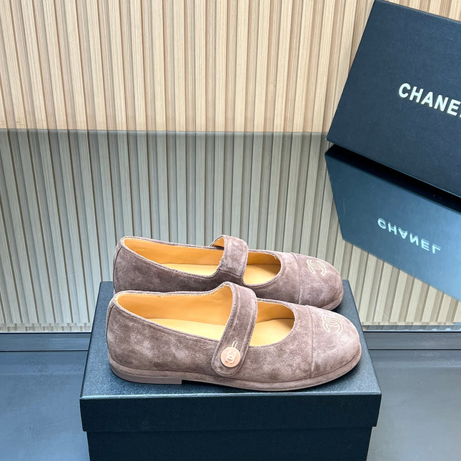 CHANEL 25S DOUBLE-STRAP MARY JANE SHOES IN TAUPE GRAY SUEDE