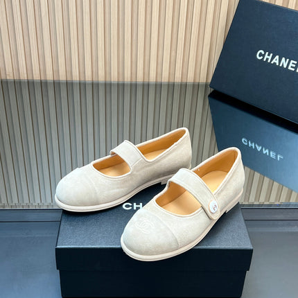 CHANEL 25S DOUBLE-STRAP MARY JANE SHOES IN IVORY SUEDE