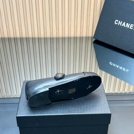 CHANEL 25S FURRY MARY JANE SHOES IN BLACK CALFSKIN