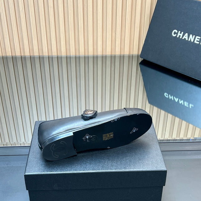 CHANEL 25S FURRY MARY JANE SHOES IN BLACK CALFSKIN